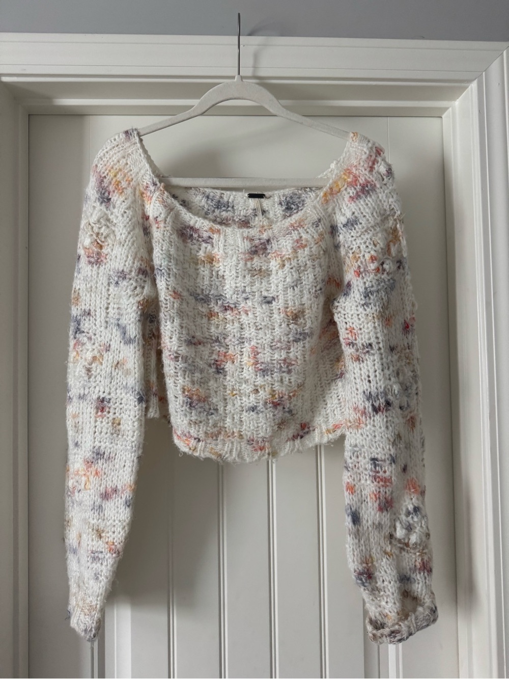 Free People White Speckled Knit Sweater